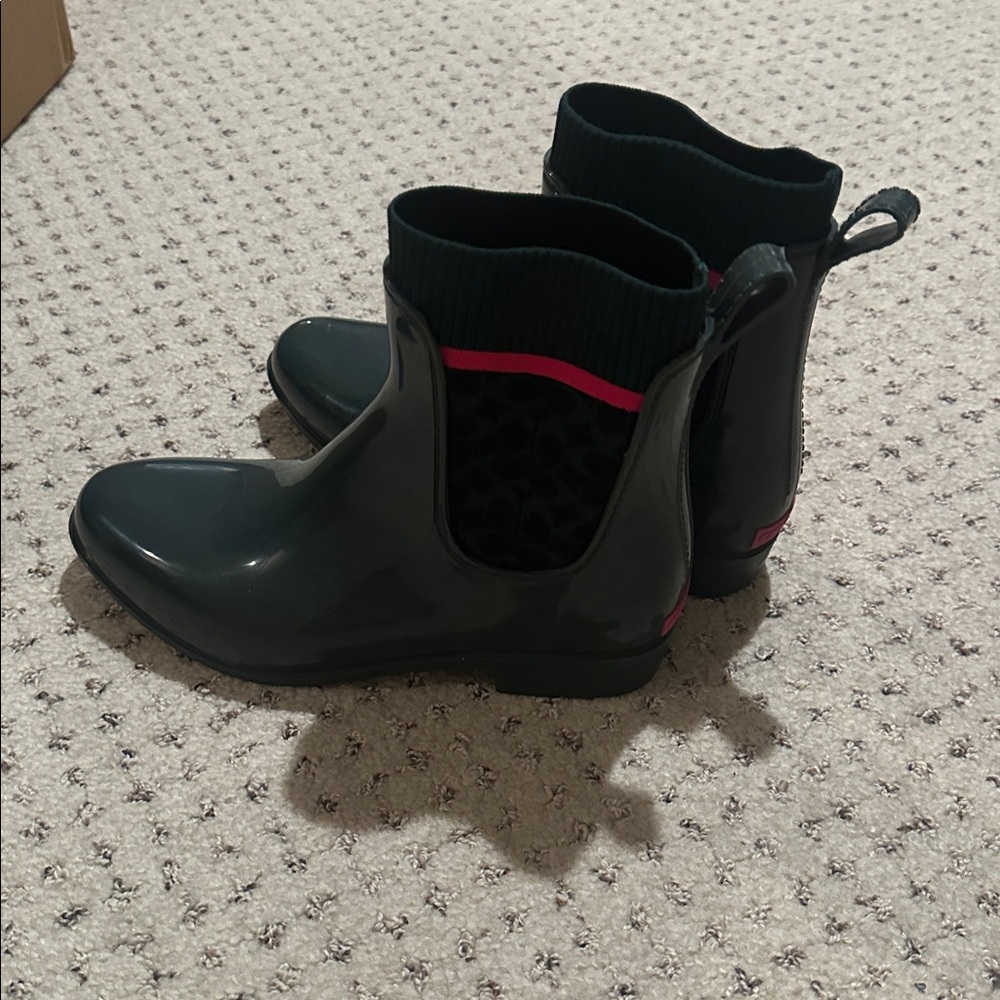 Coach green and pink rain boots